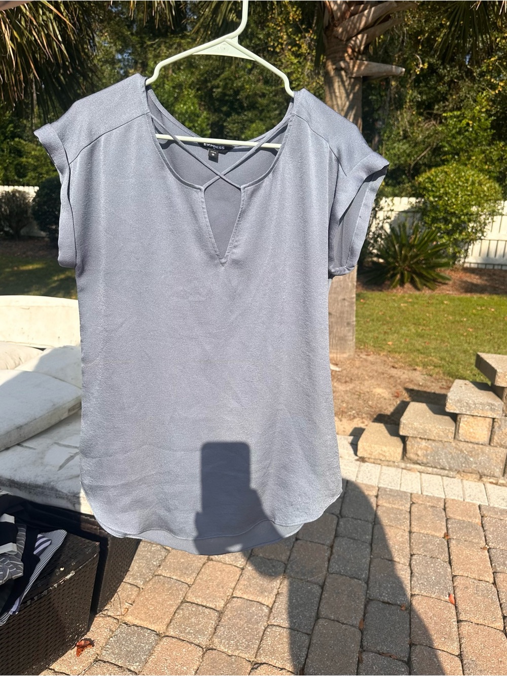Express Light Blue Short Sleeve V-Neck Blouse
